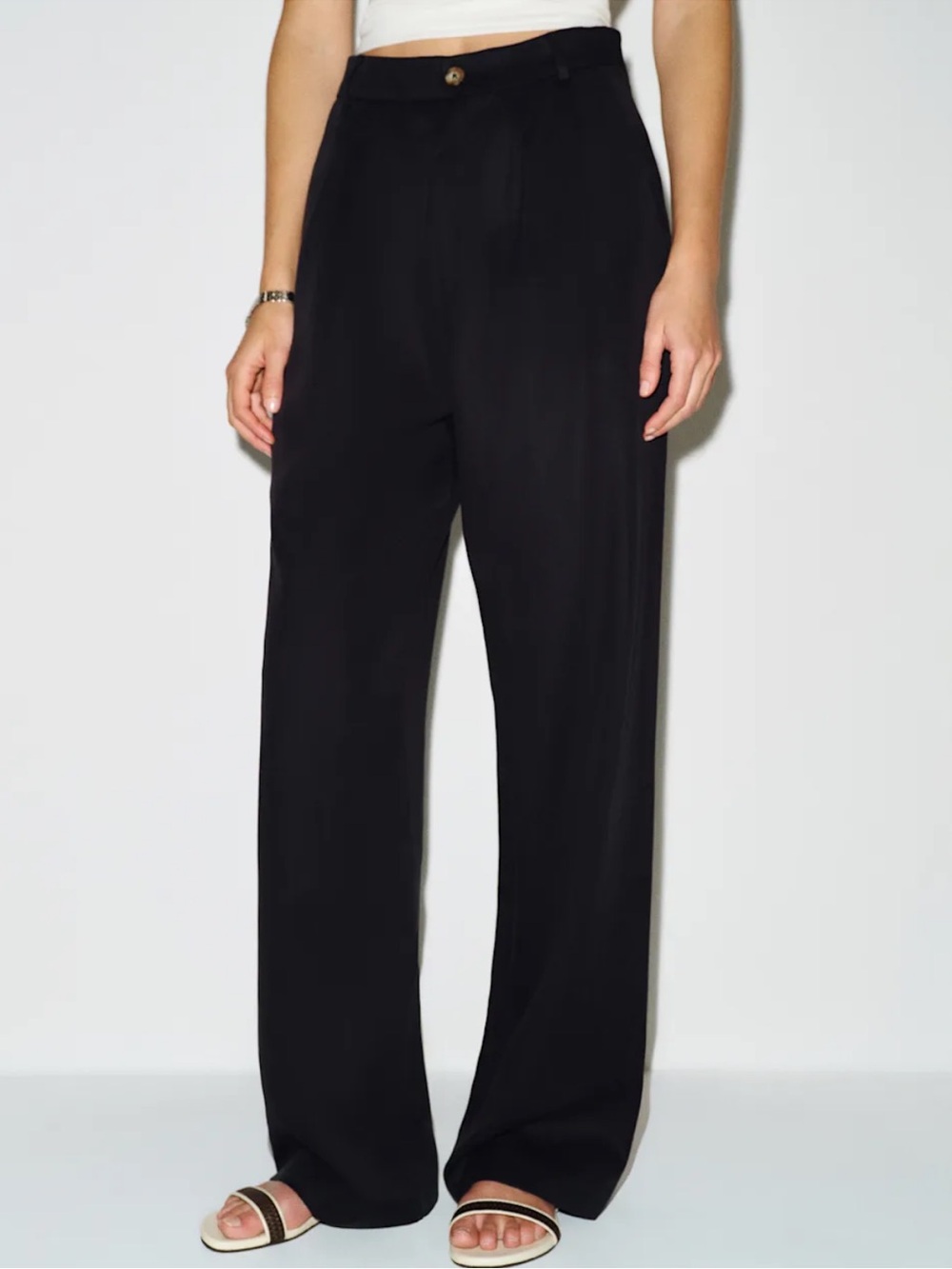 Reformation Mason Pants Black Tencel Lyocell High Rise Pleated Straight Leg-2